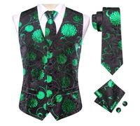 DASJKDI Gilet da uomo in seta, cravatta, abito formale, giacca senza maniche, 4 pezzi, fazzoletto e gemelli per occasioni formali e matrimoni(Color 23,S)