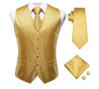 DASJKDI Gilet da uomo in seta, cravatta, abito formale, giacca senza maniche, 4 pezzi, fazzoletto e gemelli per occasioni formali e matrimoni(Color 6,S)