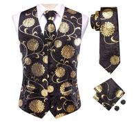 DASJKDI Gilet da uomo in seta, cravatta, abito formale, giacca senza maniche, 4 pezzi, fazzoletto e gemelli per occasioni formali e matrimoni(Color 25,M)