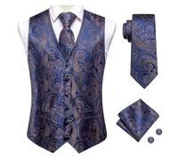 DASJKDI Gilet da uomo in seta, cravatta, abito formale, giacca senza maniche, 4 pezzi, fazzoletto e gemelli per occasioni formali e matrimoni(Color 2,M)