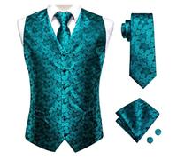 DASJKDI Gilet da uomo in seta, cravatta, abito formale, giacca senza maniche, 4 pezzi, fazzoletto e gemelli per occasioni formali e matrimoni(Color 5,M)