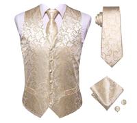DASJKDI Gilet da uomo in seta, cravatta, abito formale, giacca senza maniche, 4 pezzi, fazzoletto e gemelli per occasioni formali e matrimoni(Color 8,M)