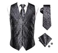 DASJKDI Gilet da uomo in seta, cravatta, abito formale, giacca senza maniche, 4 pezzi, fazzoletto e gemelli per occasioni formali e matrimoni(Color 11,S)