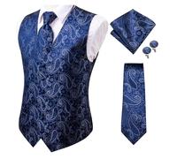 DASJKDI Gilet da uomo in seta, cravatta, abito formale, giacca senza maniche, 4 pezzi, fazzoletto e gemelli per occasioni formali e matrimoni(Color 1,M)