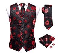 DASJKDI Gilet da uomo in seta, cravatta, abito formale, giacca senza maniche, 4 pezzi, fazzoletto e gemelli per occasioni formali e matrimoni(Color 24,M)