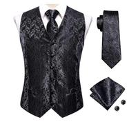 DASJKDI Gilet da uomo in seta, cravatta, abito formale, giacca senza maniche, 4 pezzi, fazzoletto e gemelli per occasioni formali e matrimoni(Color 28,XXXL)