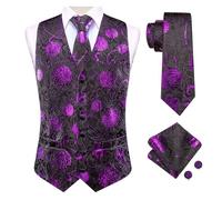 DASJKDI Gilet da uomo in seta, cravatta, abito formale, giacca senza maniche, 4 pezzi, fazzoletto e gemelli per occasioni formali e matrimoni(Color 22,XXXL)