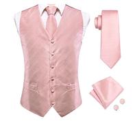 DASJKDI Gilet da uomo in seta, cravatta, abito formale, giacca senza maniche, 4 pezzi, fazzoletto e gemelli per occasioni formali e matrimoni(Color 4,S)
