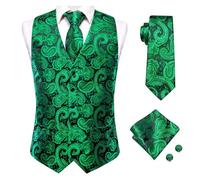 DASJKDI Gilet da uomo in seta, cravatta, abito formale, giacca senza maniche, 4 pezzi, fazzoletto e gemelli per occasioni formali e matrimoni(Color 9,S)