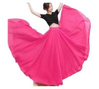 DASJKDI Gonna in chiffon da 720 gradi, danza del ventre, gonna lunga zingara, ballo, in oro viola tinta unita, ballerina(Light rose,Length 85cm)