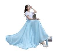 DASJKDI Gonna in chiffon da 720 gradi, danza del ventre, gonna lunga zingara, ballo, in oro viola tinta unita, ballerina(Light blue,Length 95cm)