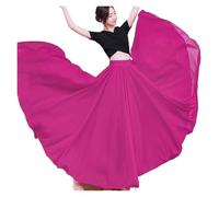 DASJKDI Gonna in chiffon da 720 gradi, danza del ventre, gonna lunga zingara, ballo, in oro viola tinta unita, ballerina(Purple Rose Red,Length 95cm)
