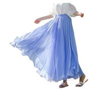 DASJKDI Gonna in chiffon da 720 gradi, danza del ventre, gonna lunga zingara, ballo, in oro viola tinta unita, ballerina(Ice blue,Length 80cm)