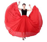 DASJKDI Gonna in chiffon da 720 gradi, danza del ventre, gonna lunga zingara, ballo, in oro viola tinta unita, ballerina(Bright red,Length 95cm)