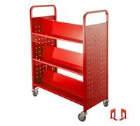 DASJKDI Porta Giornali Design Moderno Carrello for libri for biblioteca con ripiani inclinati a forma di W su un lato in nero for ruote bianco for la scuola(Red)