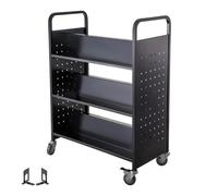 DASJKDI Porta Giornali Design Moderno Carrello for libri for biblioteca con ripiani inclinati a forma di W su un lato in nero for ruote bianco for la scuola(Black)