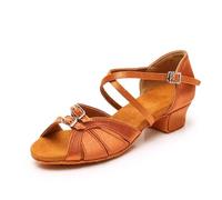 DASJKDI Scarpe da ballo for bambini, for ragazze e donne, scarpe latino, moderne tango, sandali salsa, tacco 3,5 cm per Feste Matrimoni Balli Latini Moderni(Brown,28 (19cm))