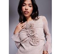 Daska - Top a maniche lunghe in rete oro tenue con dettagli con rose in coordinato 34