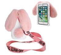 DasKAn - Cover per iPod Touch 5/6/7, con tracolla, per inverno caldo, fatta a mano, con strass, morbida, in peluche, colore: Bianco e Rosa