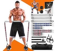 DASKING Portable Home Gym Resistance Band Bar Set with 8 Anti-Break Stackable, Detachable 500LBS 2 in 1 Pilates Bar with Bands,Full Body Workout Equipment Exercise Bar Set (Silver)