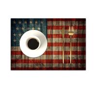 DASNK Tovagliette Plastica Lavabili, Set di 4 Tovagliette Non-scivolose Resistenti al calore,Tovaglietta per Cucina,Bandiera americana rustica degli Stati Uniti, sfondo dipinto in legno antic,30x45cm