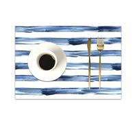 DASNK Tovagliette Plastica Lavabili, Set di 4 Tovagliette Non-scivolose Resistenti al calore,Tovaglietta per Cucina,Harbor Stripe, stile acquerello pennello striscia mare vita marina simbolo1,30x45cm