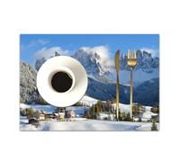 DASNK Tovagliette Plastica Lavabili, Set di 4 Tovagliette Non-scivolose Resistenti al calore,Tovaglietta per Cucina,Decorazioni per appartamenti, Paesaggi di un villaggio di montagna in inver,30x45cm