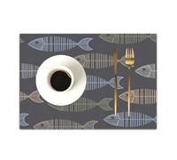 DASNK Tovagliette Plastica Lavabili, Set di 4 Tovagliette Non-scivolose Resistenti al calore,Tovaglietta per Cucina,Pesci scarabocchiano il modello animale sfondo senza soluzione di continuit,30x45cm