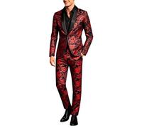 Dasongff 2026 Uomo Costume 2 Pezzi Classico Oro Floreale Jacquard Slim Fit Ognissanti Matrimonio Bal Tuxedo Giacca e Pantaloni, rosso, L