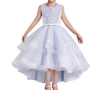 Dasongff Abito da bambina per matrimonio/damigella d'onore/sera principessa nobile con scollo a V lungo in pizzo elegante, bianco, 8-9 Anni