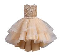 Dasongff Abito da bambina per matrimonio/damigella d'onore/sera principessa nobile con scollo a V lungo in pizzo elegante, oro, 10-11 anni
