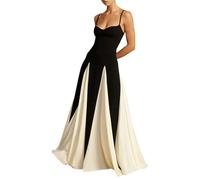 Dasongff Abito da donna, abito lungo, aderente, con spalline, abito estivo, color-block, casual, da sera, cocktail, B1 Bianco, L