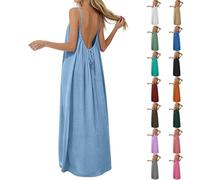Dasongff Abito da donna senza spalline lunghe senza maniche casual ampio e liscio elegante abiti estivi tinta unita grandi taglie abiti da spiaggia per vacanze, verde chiaro, L