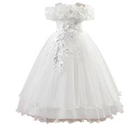 Dasongff Abito da principessa da ragazza, abito da principessa, abiti da cosplay, festa di compleanno, Halloween, bianco, 10-11 Anni