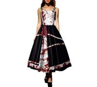 Dasongff Abito lungo da donna di Halloween con Stampa Classica di Tutti i Santi - Pipistro, Zucche e fantasmi, Spalline Lunghe, Taglio a V - Collo, Nero 1, XL