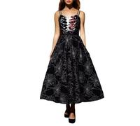 Dasongff Abito lungo da donna di Halloween con Stampa Classica di Tutti i Santi - Pipistro, Zucche e fantasmi, Spalline Lunghe, Taglio a V - Collo, Nero 4, XL
