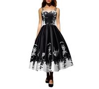 Dasongff Abito lungo da donna di Halloween con Stampa Classica di Tutti i Santi - Pipistro, Zucche e fantasmi, Spalline Lunghe, Taglio a V - Collo, Nero 3, L