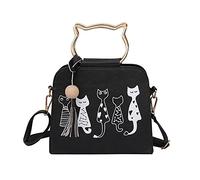 Dasongff Borsa da donna con tracolla rimovibile Borse a mano Gatto con manico piccolo borsa a tracolla borsa a tracolla per telefono cellulare in pelle PU rigida per la sera, A nero, Taglia unica