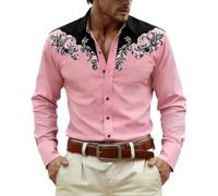 Dasongff Camicia da cowboy da uomo, camicia country ricamata a maniche lunghe, vestibilità aderente, stile western, senza stiratura, con tatuaggio runico nordico, casual, regular fit con tasca a buon