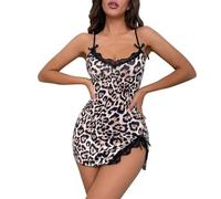Dasongff Camicia da notte aperta per San Valentino, mini abito estivo da donna, lingerie e abbigliamento sexy erotico, scollo a V, in pizzo babydoll, stampa a cuore/leopardo, estate, B1 Rosa Chiaro, S