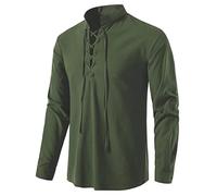 Dasongff Camicia in Lino con Lacci da Uomo Costume Vintage Medievale Casual a Maniche Lunghe Viking Pirata Camicia, verde, L
