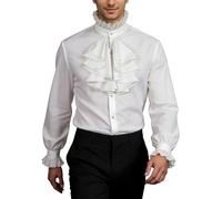 Dasongff Camicia Medievale Uomo Camicia Elegante a Maniche Lunghe e Volant Vittoriani da Uomo, Top Costume Medievale Rinascimento per Cosplay, bianco, M