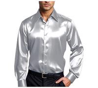 Dasongff Camicie in Satin Lucido per Uomini a Maniche Lunghe Casual Camicie con Bottoni Anni 70 Costume Disco Aderente Camicia in Satin Simile alla Seta Festa d'affari, M