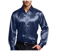 Dasongff Camicie in Satin Lucido per Uomini a Maniche Lunghe Casual Camicie con Bottoni Anni 70 Costume Disco Aderente Camicia in Satin Simile alla Seta Festa d'affari, XL