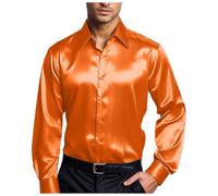 Dasongff Camicie in Satin Lucido per Uomini a Maniche Lunghe Casual Camicie con Bottoni Anni 70 Costume Disco Aderente Camicia in Satin Simile alla Seta Festa d'affari, S