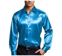 Dasongff Camicie in Satin Lucido per Uomini a Maniche Lunghe Casual Camicie con Bottoni Anni 70 Costume Disco Aderente Camicia in Satin Simile alla Seta Festa d'affari, S