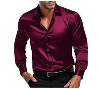 Dasongff Camicie in Satin Lucido per Uomini a Maniche Lunghe Casual Camicie con Bottoni Anni 70 Costume Disco Aderente Camicia in Satin Simile alla Seta Festa d'affari, M