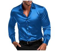 Dasongff Camicie in Satin Lucido per Uomini a Maniche Lunghe Casual Camicie con Bottoni Anni 70 Costume Disco Aderente Camicia in Satin Simile alla Seta Festa d'affari, L