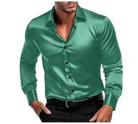 Dasongff Camicie in Satin Lucido per Uomini a Maniche Lunghe Casual Camicie con Bottoni Anni 70 Costume Disco Aderente Camicia in Satin Simile alla Seta Festa d'affari, L
