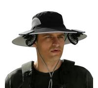 Dasongff Cappello da sole esterno a tesa larga con 2 ventilatori solari per uomo e donna UPF 50+, cappello da pesca e spiaggia con ventilatore integrato, Nero , Taglia unica